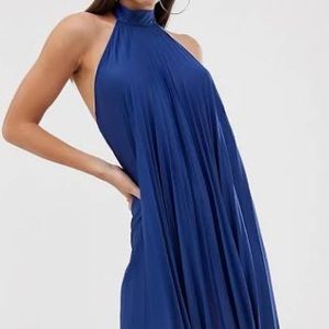 Royal blue pleaded halter dress